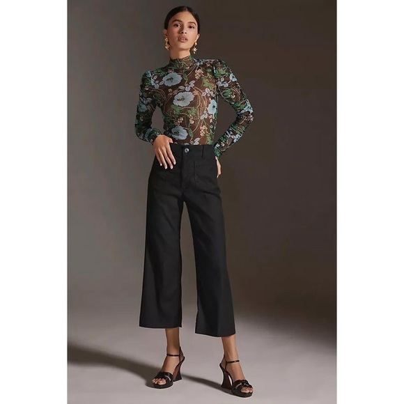 Anthropologie Maeve The Colette Trouser Pants Linen Blend Black Women’s Size 30P - Picture 1 of 7